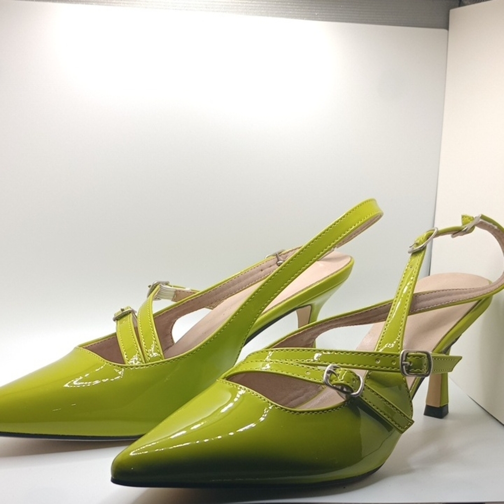 SHEIN Vibrant Green Patent Slingback Heels